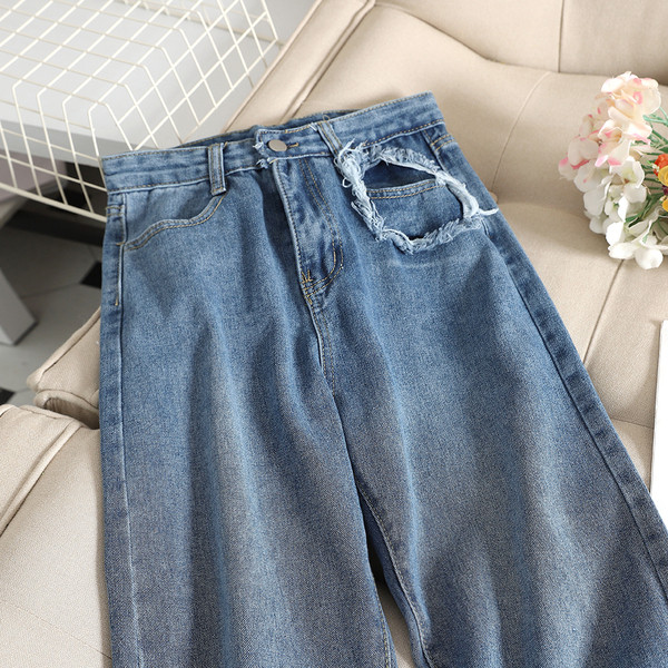 Blugi lungi de dama cu talie inalta in albastru