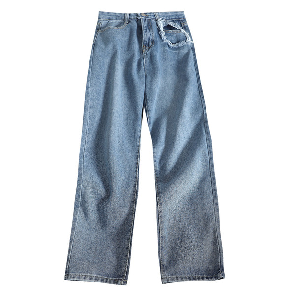 Blugi lungi de dama cu talie inalta in albastru