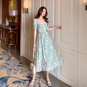 Rochie moderna de dama lunga cu model floral in doua culori