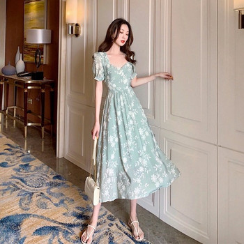 Rochie moderna de dama lunga cu model floral in doua culori