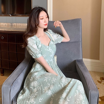 Rochie moderna de dama lunga cu model floral in doua culori