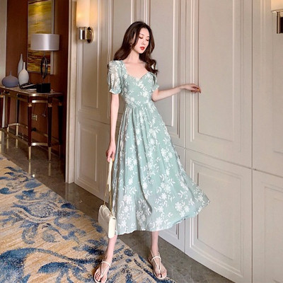 Rochie moderna de dama lunga cu model floral in doua culori