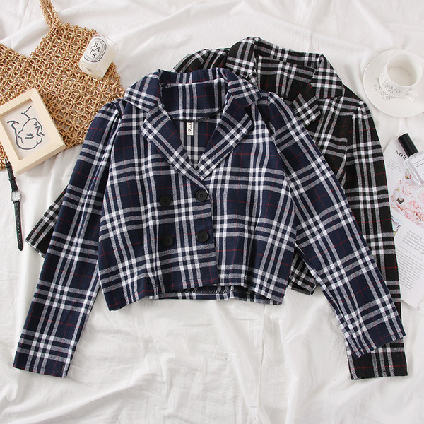 Geaca de dama in carouri moderna cu maneci lungi in mai multe culori