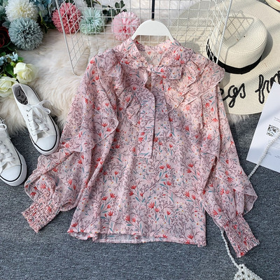 Cămașă modernă de damă cu model floral și panglică