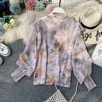 Cămașă modernă de damă cu model floral și panglică