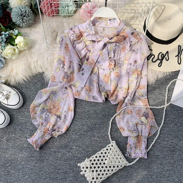 Cămașă modernă de damă cu model floral și panglică