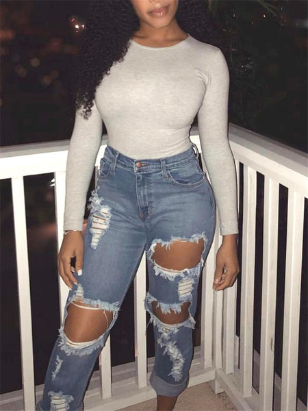 Blugi casual de dama cu motive rupte in albastru