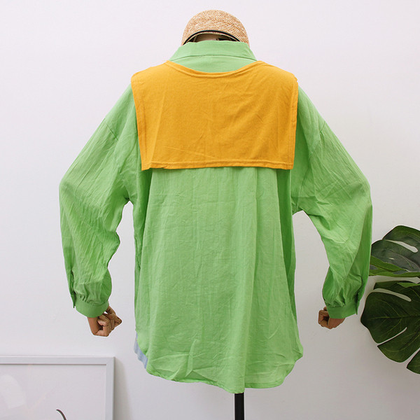 Model nou camasa dama model lat in alb, galben si verde