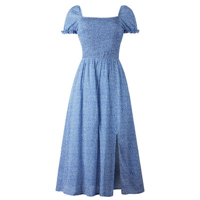 Rochie modernă de damă cu mâneci scurte, în galben și albastru