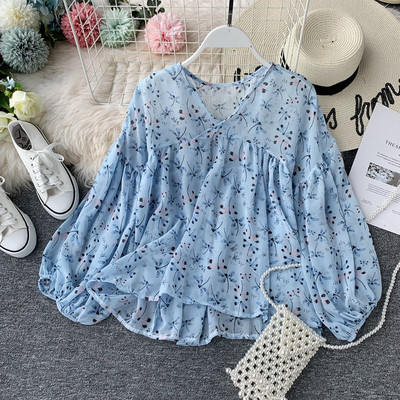 Cămașă de damă cu decolteu în V și model floral