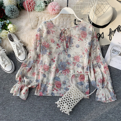 Cămașă cu model floral cu cravate în mai multe culori