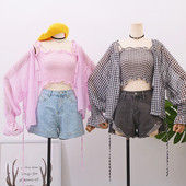 Cămașă modernă de damă în roz, alb și negru