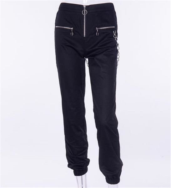 Pantaloni de dama moderni in negru, cu talie inalta si fermoar