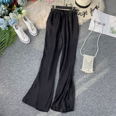 Pantaloni moderni de dama cu talie inalta si efect stralucitor in mai multe culori