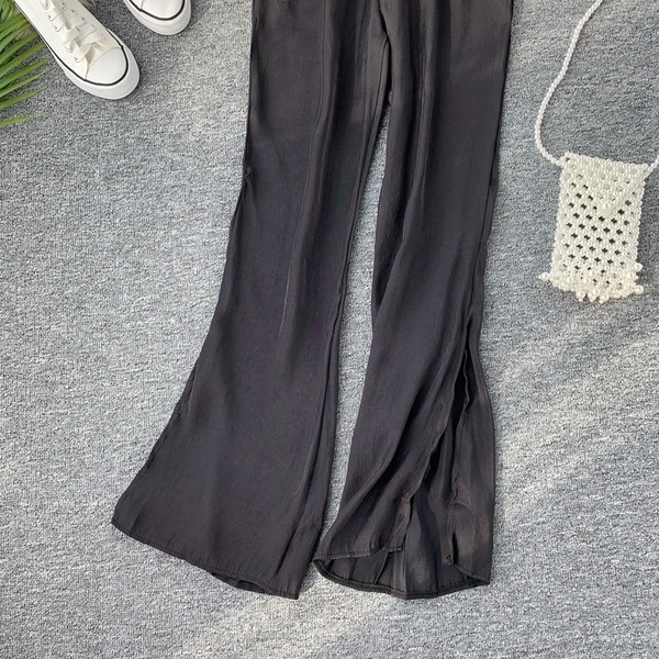 Pantaloni moderni de dama cu talie inalta si efect stralucitor in mai multe culori