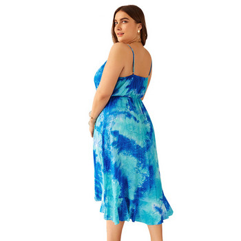 Rochie de dama marime mare cu bretele subtiri in albastru si galben