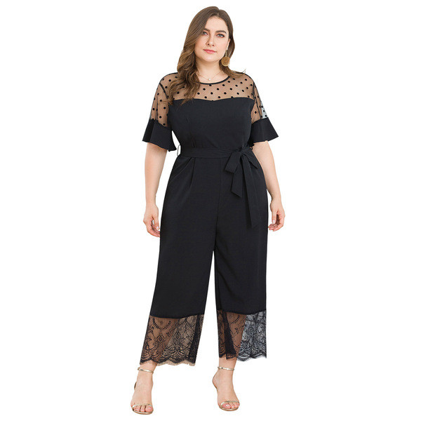 Salopeta de dama moderna cu dantela de culoare neagra