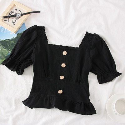 Bluză de damă modernă cu decolteu pătrat și nasturi în mai multe culori