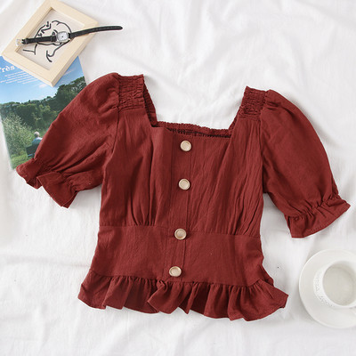 Bluză de damă modernă cu decolteu pătrat și nasturi în mai multe culori