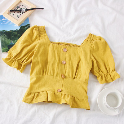 Bluză de damă modernă cu decolteu pătrat și nasturi în mai multe culori