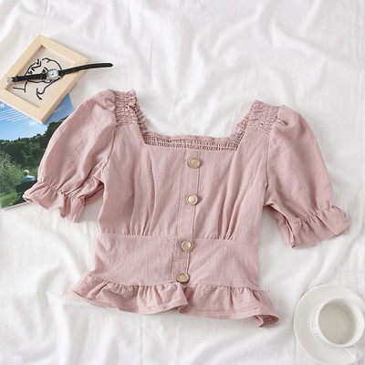 Bluză de damă modernă cu decolteu pătrat și nasturi în mai multe culori