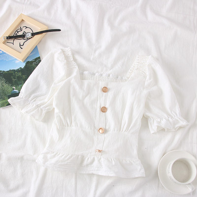 Bluză de damă modernă cu decolteu pătrat și nasturi în mai multe culori