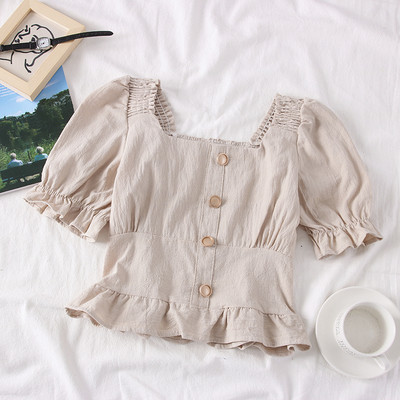 Bluză de damă modernă cu decolteu pătrat și nasturi în mai multe culori