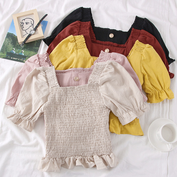 Bluză de damă modernă cu decolteu pătrat și nasturi în mai multe culori