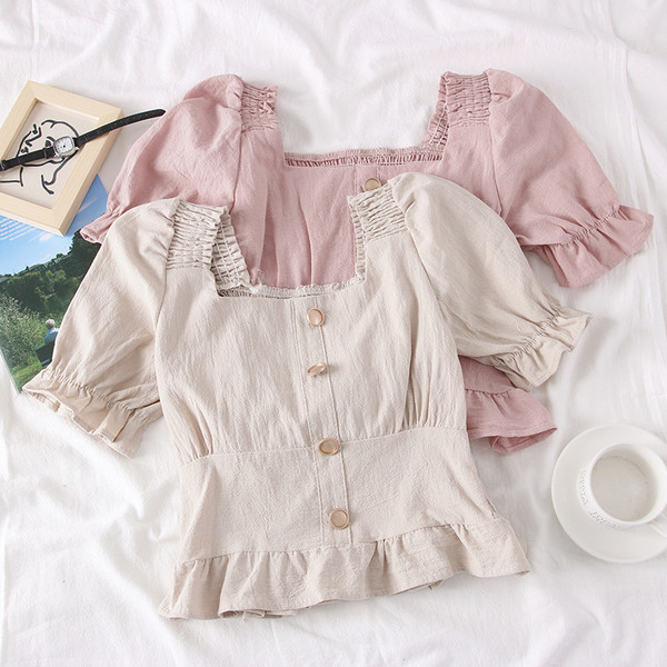 Bluză de damă modernă cu decolteu pătrat și nasturi în mai multe culori