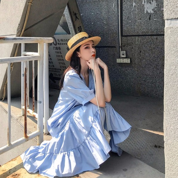 Rochie casual de dama cu decolteu in V in doua culori