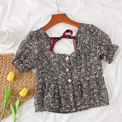 Bluză de damă cu motive florale și cravate - mai multe culori