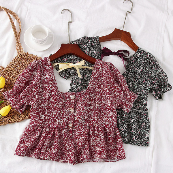 Bluză de damă cu motive florale și cravate - mai multe culori