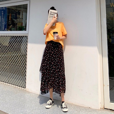 Fusta casual dama cu model floral in doua culori