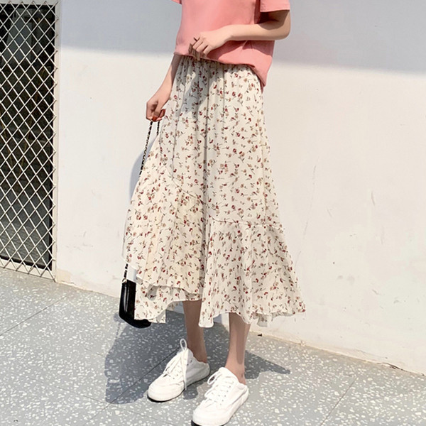 Fusta casual dama cu model floral in doua culori