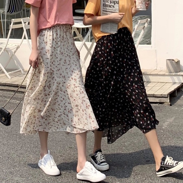 Fusta casual dama cu model floral in doua culori