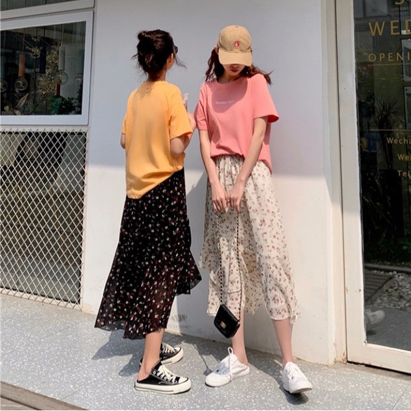 Fusta casual dama cu model floral in doua culori