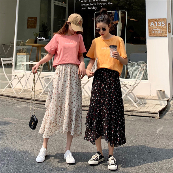 Fusta casual dama cu model floral in doua culori