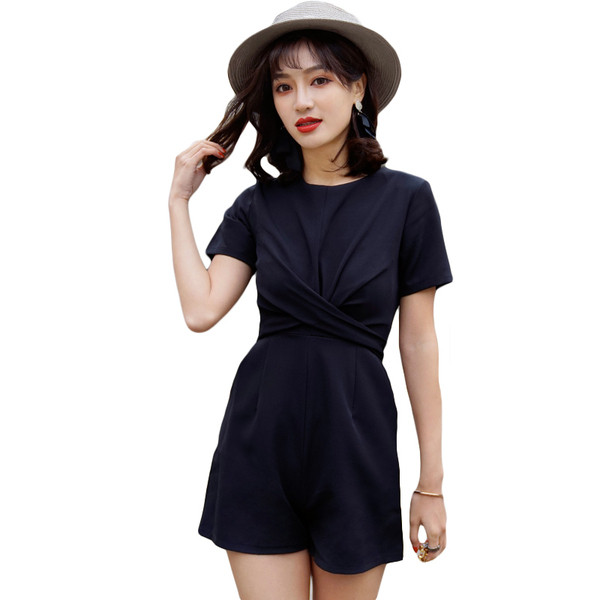 Salopetă de damă modernă cu mâneci scurte de culoare neagră