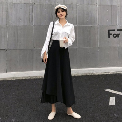 Fusta casual de dama in alb si negru cu talie inalta