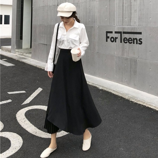 Fusta casual de dama in alb si negru cu talie inalta