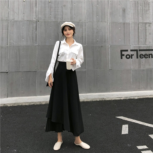 Fusta casual de dama in alb si negru cu talie inalta