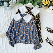 Cămașă de damă cu guler în albastru și negru