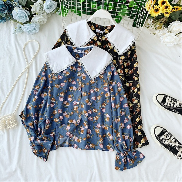 Cămașă de damă cu guler în albastru și negru