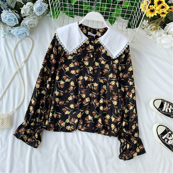 Cămașă de damă cu guler în albastru și negru