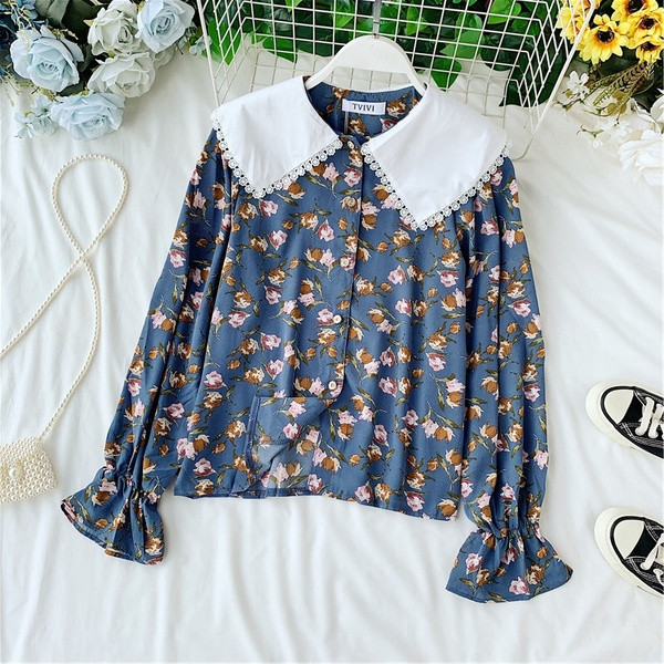 Cămașă de damă cu guler în albastru și negru