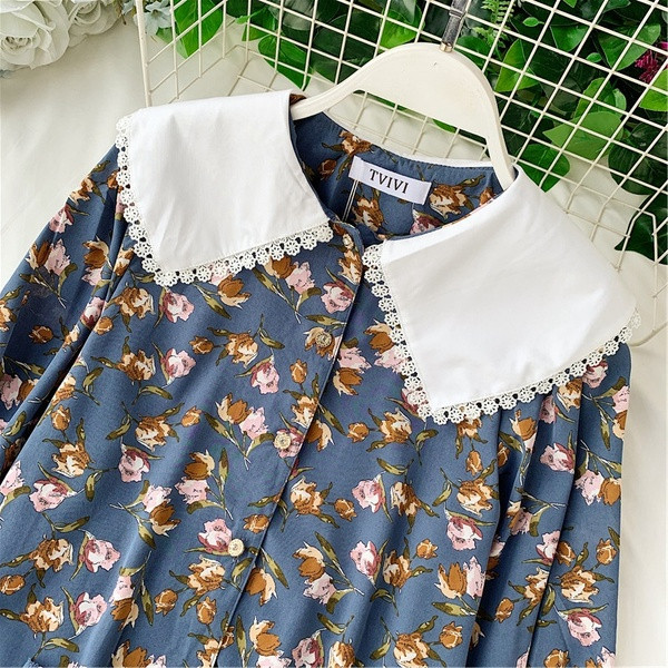 Cămașă de damă cu guler în albastru și negru