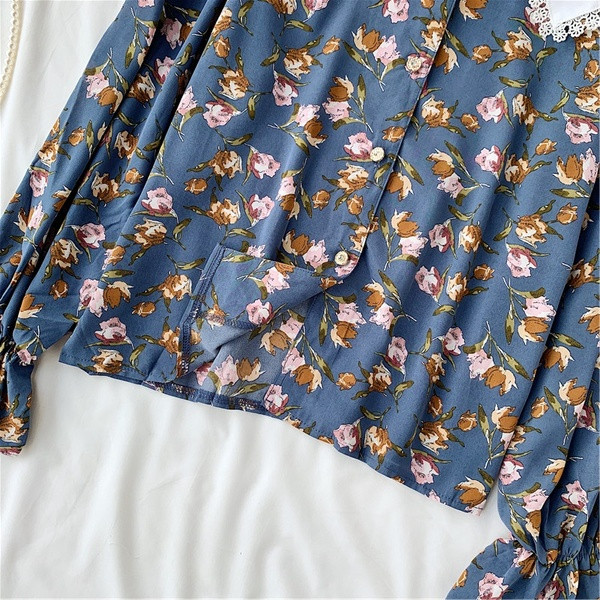 Cămașă de damă cu guler în albastru și negru