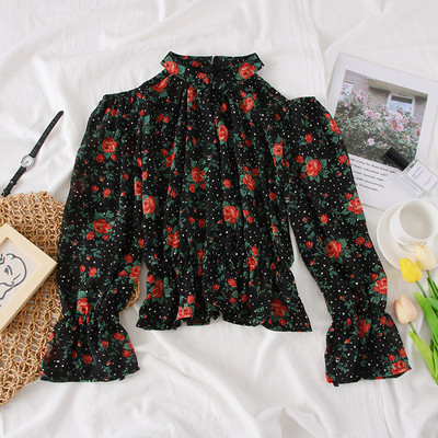 Bluza de dama model nou cu umerii goi si motive florale in mai multe culori