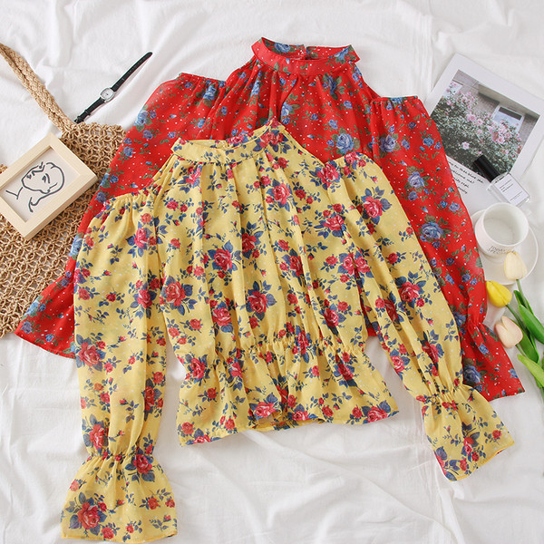 Bluza de dama model nou cu umerii goi si motive florale in mai multe culori