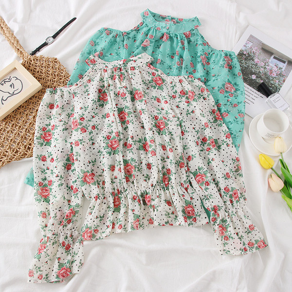 Bluza de dama model nou cu umerii goi si motive florale in mai multe culori